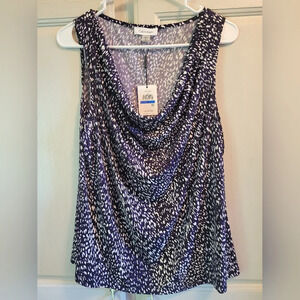 Calvin Klein Navy Purple White Speckled Dotted Tank Top Blouse